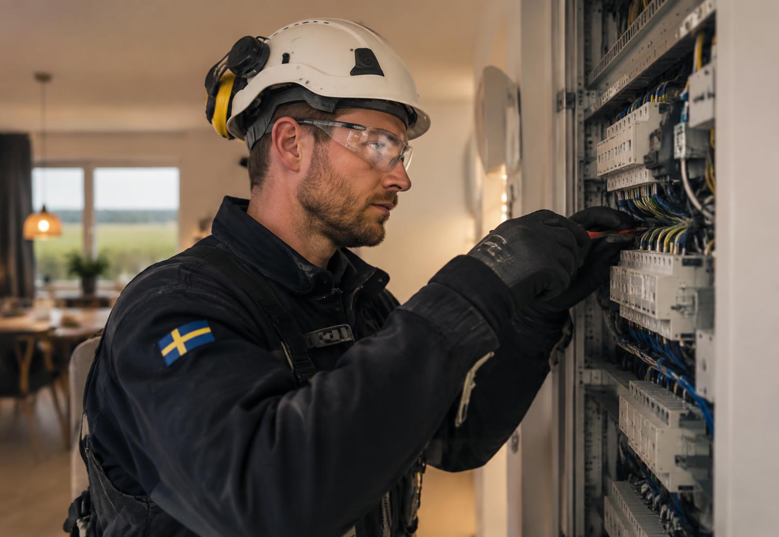 Behörig elektriker från ERT FÖRETAG installerar en ny elcentral i ett hem